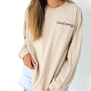 Tan Long Sleeve with 'Good Energy' Print - dansby Swanson brand